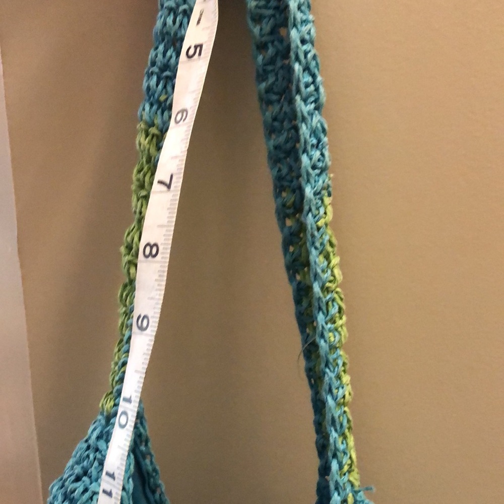 Straw handbag. Blue and green striped - Picture 4 of 8